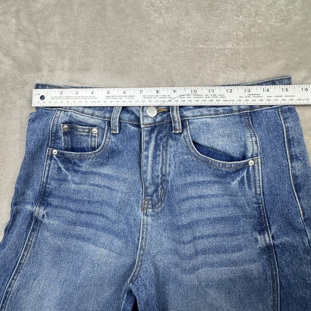 Flamingals Wide Leg Paneled Jeans Medium Wash High Rise Baggy Denim Blue Y2K - Picture 8 of 12